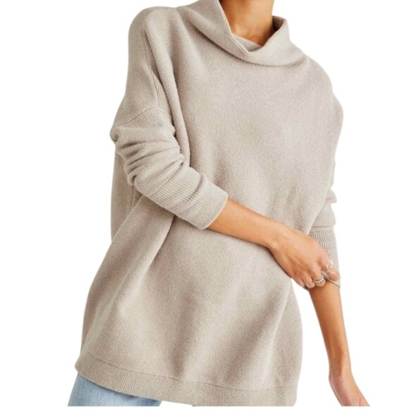 Free People Ottoman Slouchy Tunic Sweater Dress Oyster Beige Cotton Women Small - Picture 1 of 14